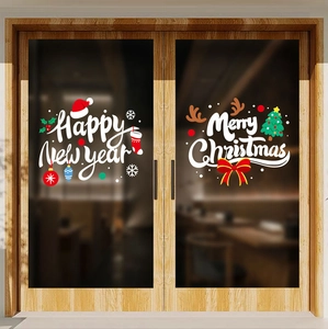 Festive Christmas and New Year static window stickers on a glass door background