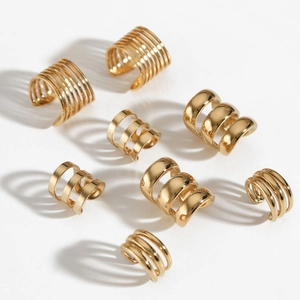 8-piece set of minimalist gold 316 stainless steel ear cuffs with geometric designs