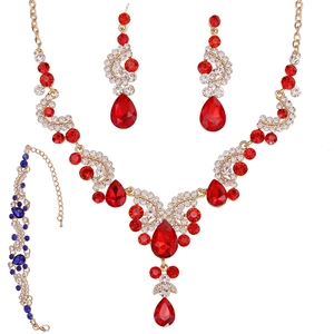 Elegant Crystal Rhinestone Jewelry Set For Women Bridal Wedding Alloy Necklace And Earrings Formal Party Accessories