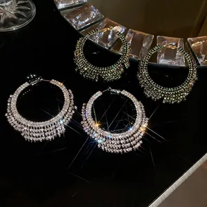 Orecchini A Cerchio Con Strass Esagerati Lega Geometrici Vintage Gioielli Da Festa Con Silver Earring Post Per Donna