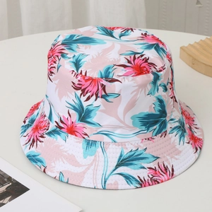 Double-sided reversible bucket hat with tropical floral print for sun protection