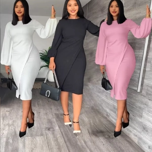 Chic lantern sleeve wrap dress for women shown in white, black and pink colors