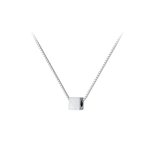 Minimalist silver cube pendant necklace in brushed stainless steel with box chain