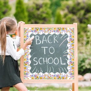 Detail of tulip floral bulletin board border on a blackboard for back to school decor