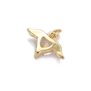 Close-up of a gold-plated heart pendant with wings and sparkling cubic zirconia center