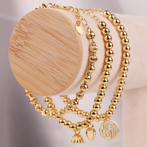 Chinese Style Gold Plated Copper Beaded Bracelet For Women Lucky Charms Heart Lotus Pendant Elegant Fashion Jewelry