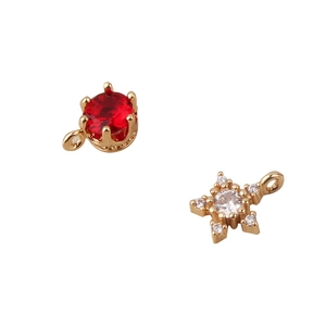 Mini gold-plated round red gemstone and white zircon star pendant for DIY jewelry