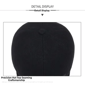 Close-up of high-quality stitching and six-panel crown on men's winter baseball cap