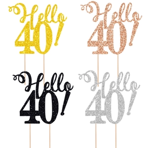Glitzernde Hello 40 Kuchendekoration in Gold, Roségold, Silber und Schwarz Farben