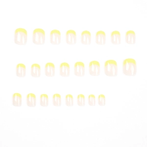 Faux ongles French manucure minimalistes en jaune citron et rose nude pour manucure pro