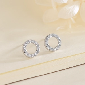 Sparkling S925 sterling silver hollow hoop earrings with full pave cubic zirconia stones