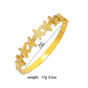 Golden starfish open cuff bracelet in stainless steel with 2.36 inch inner diameter