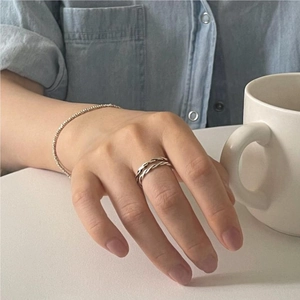 Minimalist S925 sterling silver twisted rope double-layer open ring for women jewelry