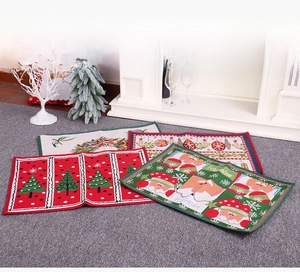 Set of 4 Christmas knitted mats featuring Santa, trees, and wreaths for holiday decor