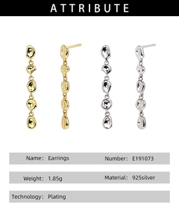 Detail of minimalist 925 sterling silver tassel earrings in gold and silver finish