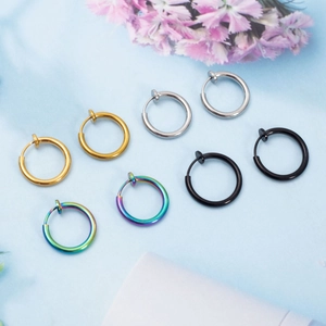 Punk non-piercing stainless steel clip-on earrings in gold, silver, black and rainbow