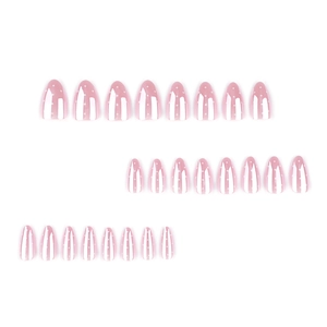 Mandelförmige Kunstnägel in Rosa und Weiß mit Punkten und Streifen, 24er-Set Set