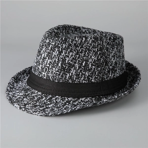 British Retro Nylon Cotton Blend Fedora Hat For Men Women Autumn Winter Warm Tweed Jazz Hat With Black Ribbon Decoration