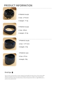Detailed product specifications for acrylic and resin geometric bracelets in marble and blue