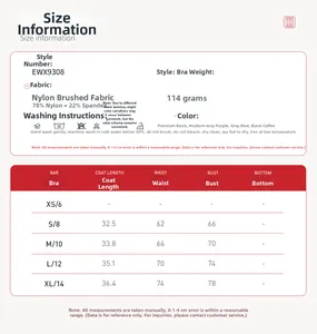 Size chart for halter yoga sports bra with detailed measurements in centimeters