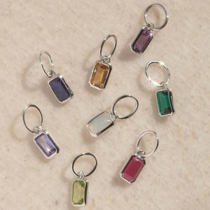 Silver stainless steel rectangular pendants with colorful square zircon birthstones