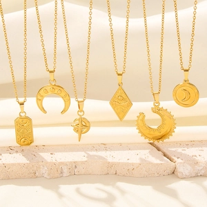 Stainless Steel Celestial Pendant Necklace 18K Gold Plated Bohemian Moon Sun Star All Seeing Eye Charm Necklace For Women