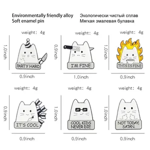 Size chart showing cartoon cat enamel pin dimensions and weight for cute animal badges