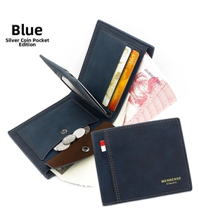 Vista interna de la cartera azul mate con ranuras para tarjetas y monedas