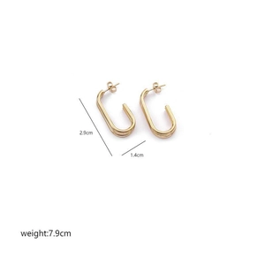 Irregular gold rectangle hoop earrings size 2.9cm x 1.4cm with polished metal finish
