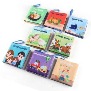 Set of 8 educational Christmas cloth books for babies featuring animals and food themes