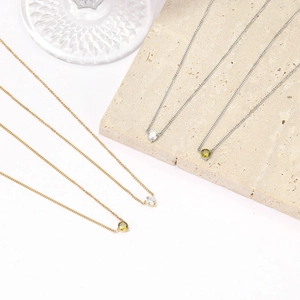 Round Cubic Zirconia Pendant Necklace Titanium Steel Minimalist Delicate Clavicle Chain For Women Jewelry