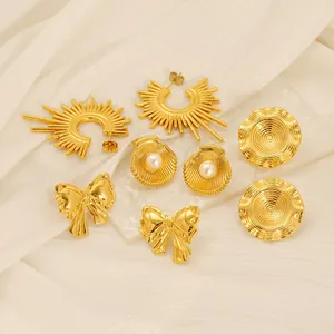 Boucles D'oreilles Puces En Acier Inoxydable Pour Femmes Plaqué Or 18K Coquillage Künstliche Perle Nœud Soleil Spirale Rond Mode
