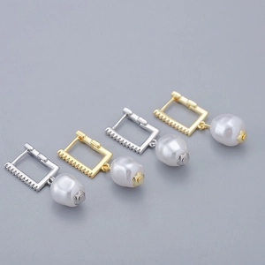 Chic gold and silver baroque pearl drop earrings with zircon rectangular studs and floral base