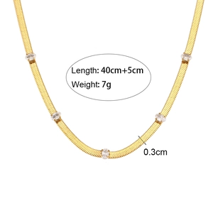 Gold stainless steel snake chain necklace with clear oval gemstones and 40+5cm length