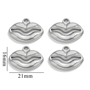 DIY Punk Style Hollow Lip Pendants in Polished Stainless Steel Set of 4 Pcs