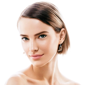 Silver geometric rectangular moissanite drop earrings on model for elegant style