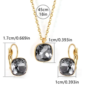 Detailed size specifications of the gold steel square zircon necklace and earring set