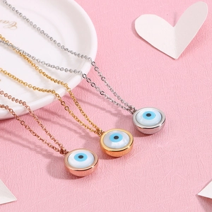 Evil Eye Pendant Necklace Stainless Steel 18K Gold Plated Hamsa Hand Heart Shell Protective Jewelry Women