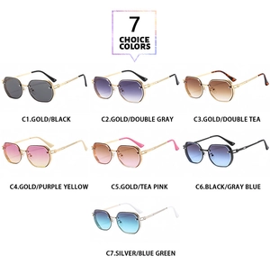 Matrix layout of retro metal sunglasses in 7 gradient colors with sleek gold temples