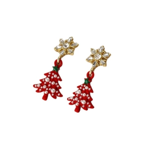 S925 silver needle pearl snowflake Christmas tree earrings with rhinestone accents
