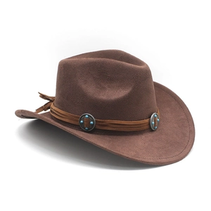 Vintage brown suede western cowboy hat with turquoise leather band detailing