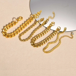 Stainless Steel Gold Plated Cuban Link And Rope Chain Bracelet For Women Minimalist Trendy Adjustable High Polished Jewelry