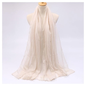 Elegant solid cream voile sun protection scarf shawl with a lightweight texture for women