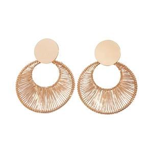 Rose gold woven fan-shaped hollow hoop earrings with textured metal finish