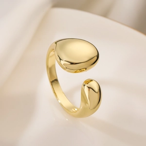 Minimalist 18K gold plated geometric open ring with a polished glossy finish for women