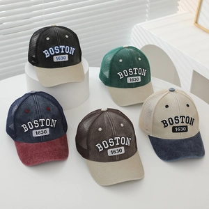 Kids Trucker Hat Boston Embroidery Breathable Cotton Mesh Baseball Cap Vintage Sun Protection For Boys Girls