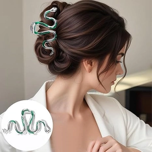 Elegant green enamel snake hair claw clip in silver metal for stylish women's hairstyles