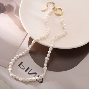 Baroque Artificial Pearl Necklace With Stainless Steel Round Clasp French Retro Elegant Adjustable Women Jewelry