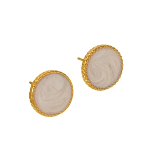 French vintage 18K gold plated stainless steel stud earrings with white marble texture