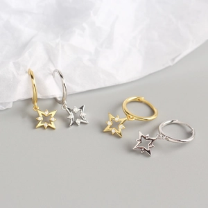 Boucles d'oreilles étoiles en argent 925 minimalistes avec zircon en or et argent